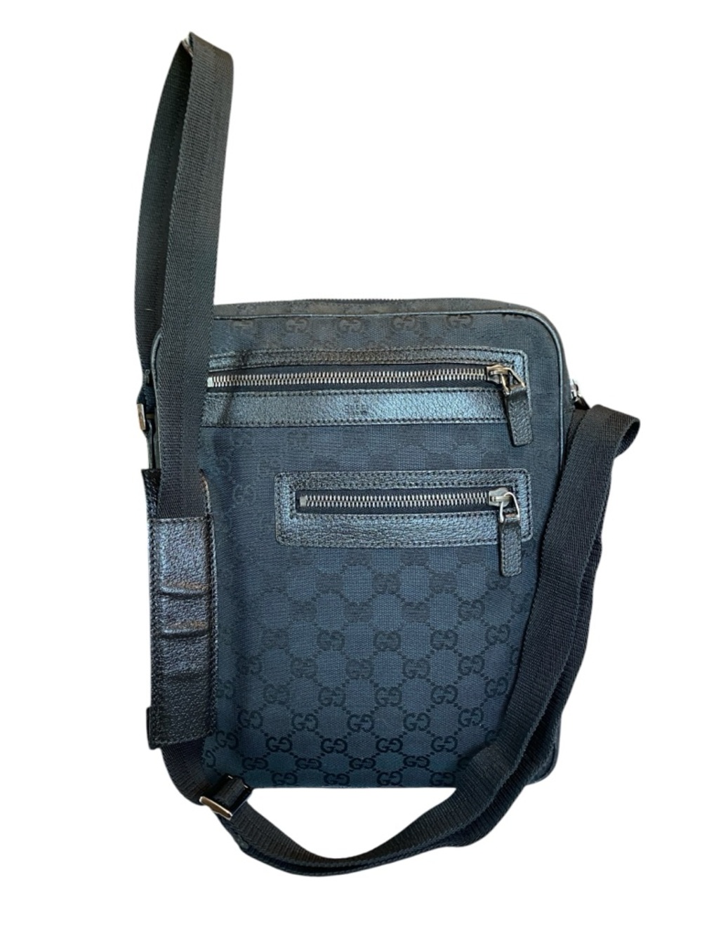 Gucci Black GG Monogram Messenger Crossbody